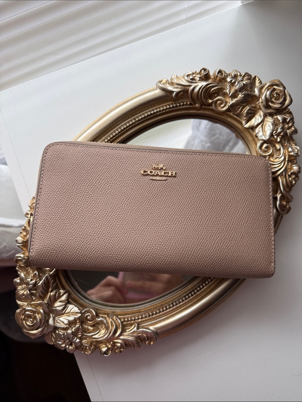 Coach Zip Around Wallet in Blush Taupe with Gold Logo